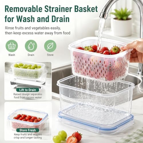 3 Pack Fruit Storage Containers for Fridge with Lids