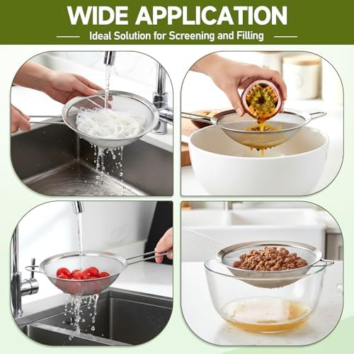 4 Pieces Stainless Steel Funnels with Fine Mesh Strainer Wide Mouth