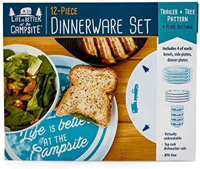 Camco Life is Better at The Campsite Dishware Set | Includes (4) Large