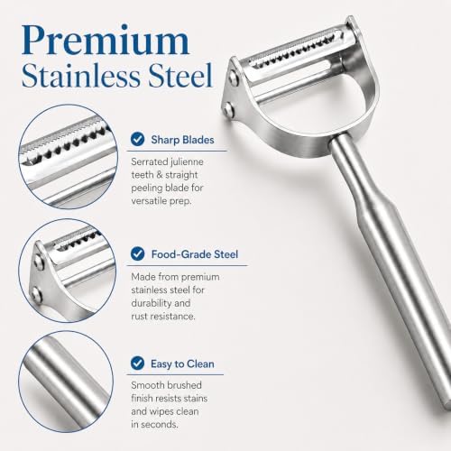 Julienne Peeler, 2-in-1 Stainless Steel Vegetable Peeler & Shredder