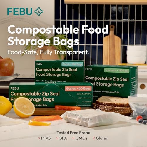FEBU Compostable Food Storage Bags Variety Pack, 260 Count