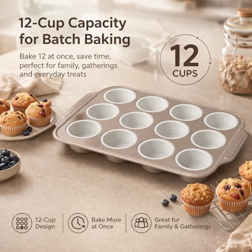 2Pack Silicone Muffin Pans with Steel Frame, 12-Cup Nonstick Bakeware