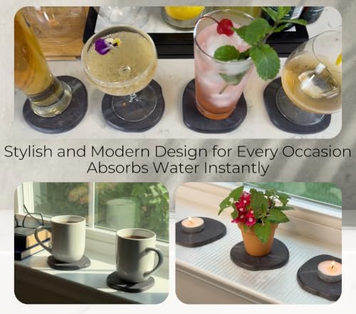 Marble Stone Coasters Set of 4 Slate, Absorbent Coasters for Drinks