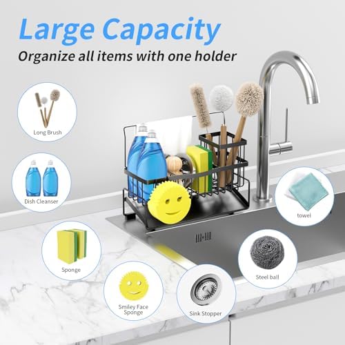 Sponge Holder for Kitchen Sink, 304 Stainless Steel, Black