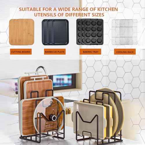 Multifunctional Cutting Board Organizer, Cutting Board Holder Rack Baking Cookie Pan Sheets Cooling Racks Storage Stand for Kitchen Cabinet -Divided Holder with 4 Slots (2PS Black)