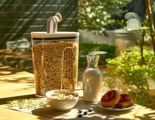 Felli Cereal Container Storage Airtight Holds 32 oz Family Size Breakfast Box with Flip Top Lid, Stackable Acrylic Dry Food Dispenser, Protein Granola Oats Grains, Crunch Keeper (Large 4.1Qt - 2pk)