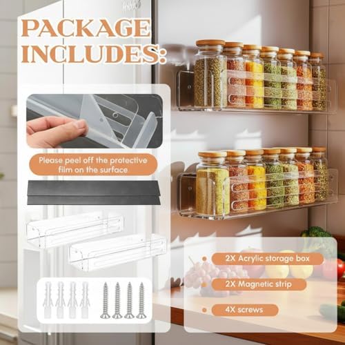 Novabright 2-Pack Clear Acrylic Magnetic Spice Rack
