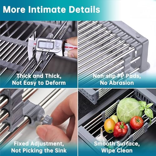 Dish Drying Rack, Over The Sink Dish Drying Rack, Stainless Steel Dish Drainer with Adjustable Arms Holder Functional Kitchen Sink Organizer for Vegetable and Fruit