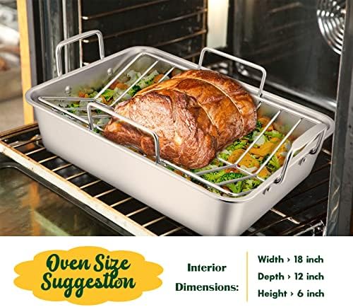 E-far Roasting Pan, 16 x 11.5 Inch Stainless Steel Turkey Roaster with