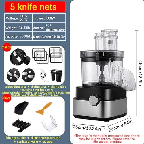 5-in-1 Food Processor, 600W, 5L Capacity