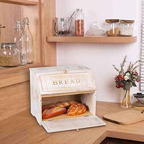 HOMEKOKO Vintage Double Layer Farmhouse Bread Box for Kitchen Counter,White