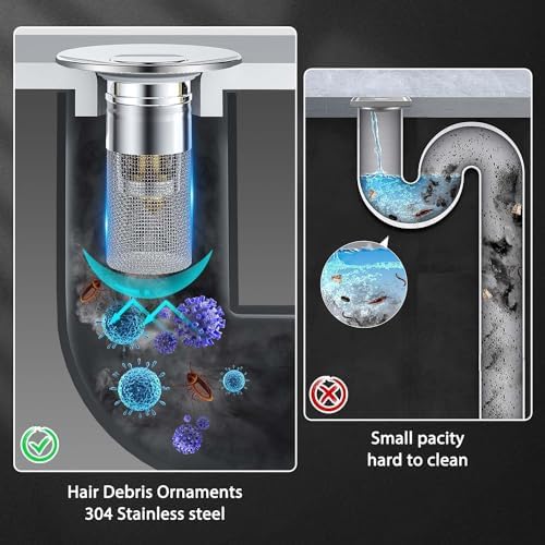 Bathroom Sink Stopper Hair Catcher, Pop Up Drain Plug with Strainer