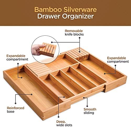 Utensil Drawer Organizer, Kitchen Silverware Organizer with Knife
