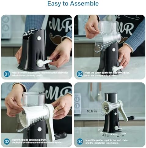 Rotary Cheese Grater Hand Crank, 5-Blade, Black