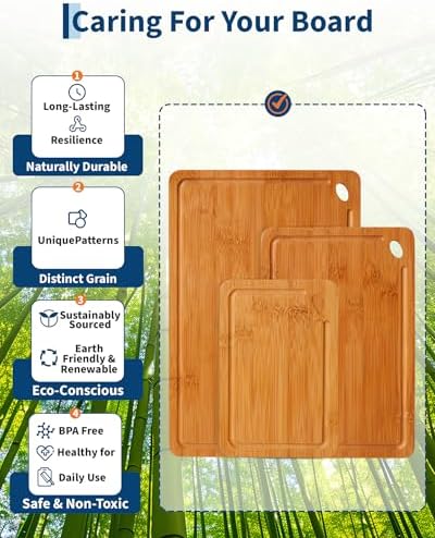 Garvee Multi-Size Bamboo Cutting Board Set with Deep Juice Grooves