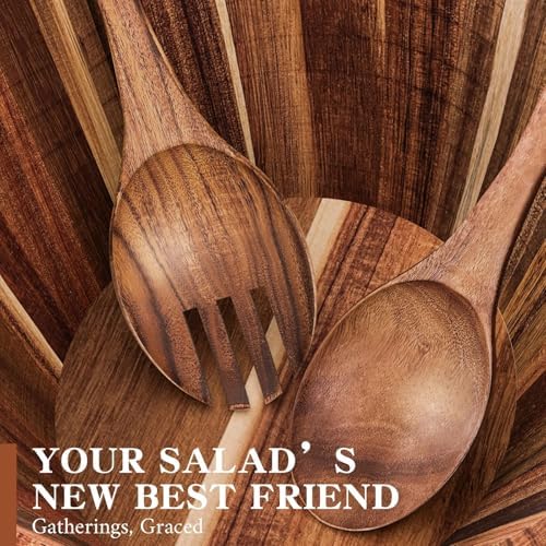 MAONAME Acacia Wood Salad Bowl Set, 12" Salad Bowls with Serving