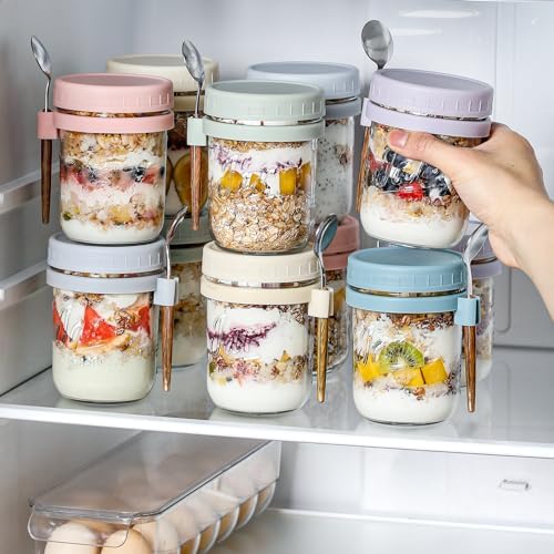 16 oz Glass Overnight Oats Containers with Lids, 6 Pack