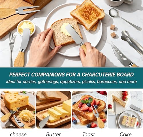 Charcuterie Boards Accessories Bowls Utensils, Cheese Knife Set Mini Butter Spreader, Serving Tongs, Forks, Spoons, Dipping Bowls with Lids, Toothpick Flags, Honey Dippers For Party Platter Making