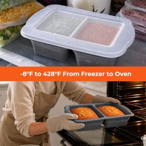 Collapsible Silicone Soup Freezer Tray Molds with Lids, 2-Pack
