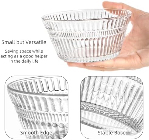 12 Pack Small Glass Bowls Set, 12 Oz Fluted Prep Dessert Bowls