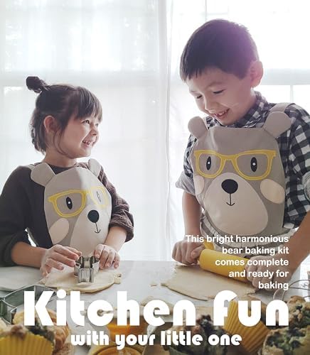 Kids Baking Set 35-Piece with Teddy Bear Apron, Kid Friendly Knives