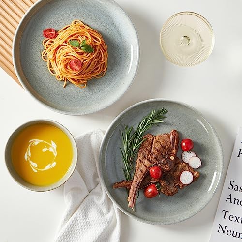 Pokini Stoneware Dinnerware Sets for 8, 24pcs Plates and Bowls Sets Dishes