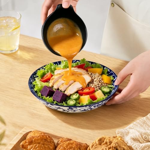 7.8 Inch Porcelain Pasta Bowls Set of 6, Ceramic Salad Bowls Blue &