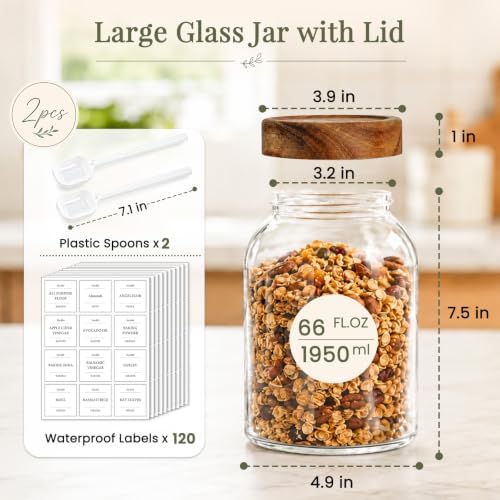 CONNOO 2Pcs-66oz Glass Storage Containers with Lids
