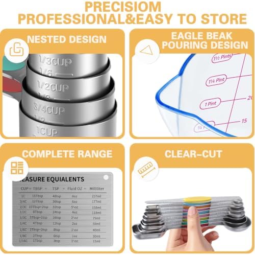 Magnetic Stainless Steel Measuring Cups and Spoons Set for Cooking &