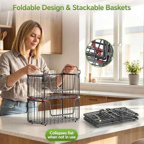 4 Pack Foldable Wire Storage Baskets