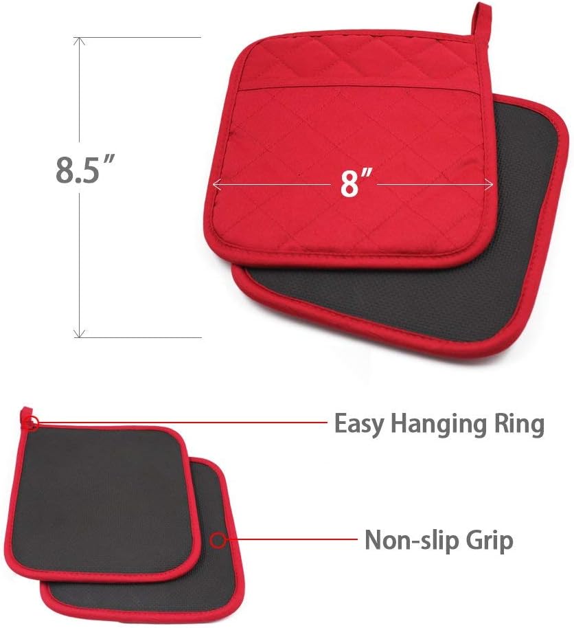 2Pcs Cotton and Neoprene Oven Pads Pot Holders with Pocket 8"x8.5"