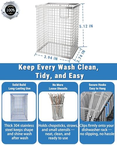 Dishwasher Chopstick Basket with Hook, 304 Stainless Steel
