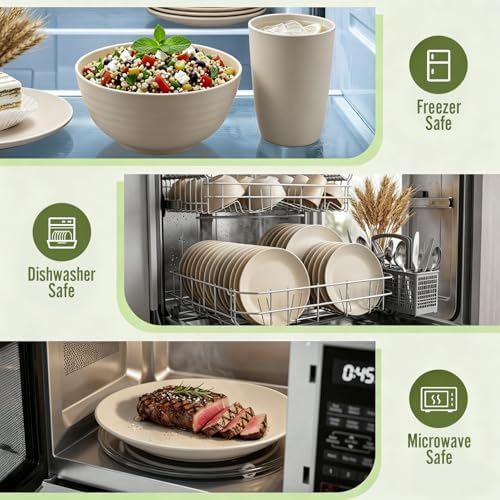 Dinnerware Sets 40 PCS Wheat Straw Plates and Bowls Sets With Cups