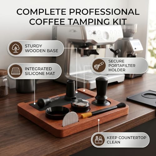 Jiawu Coffee Tamper Set 51mm Solid Wood Base with Silicone Mat and