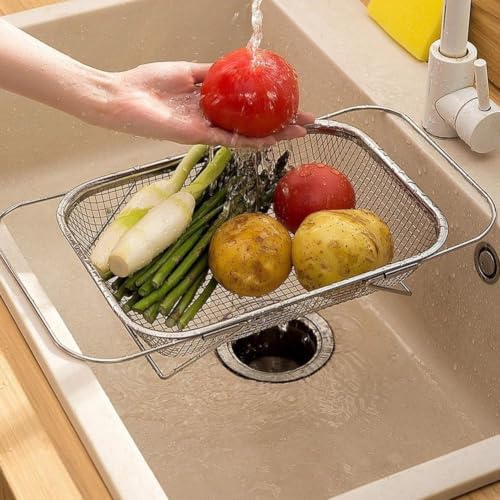 Stainless Steel Over-The-Sink Colander Strainer Basket, Expandable