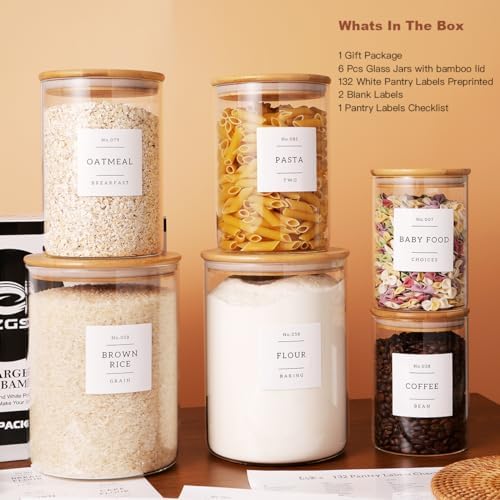 CZZGSM Set of 6 Glass Flour and Sugar jars with 132 Kitchen Pantry
