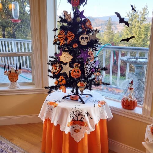 SiliFine Halloween Tablecloth Embroidered 34'' Square Witch Table