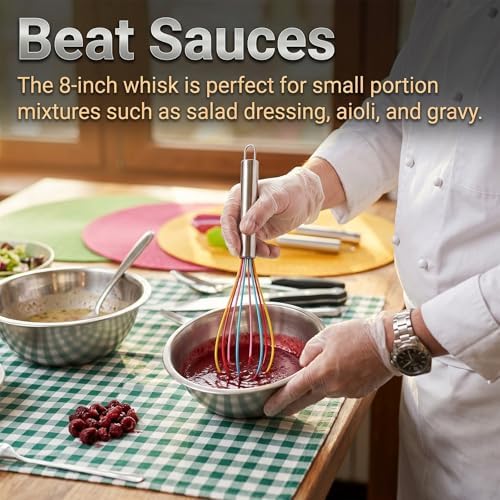 Silicone Whisk,Stainless Steel Wired Wisk Set 8" 10" 12",Heat