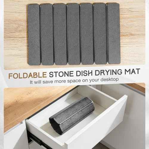 Stone Drying Mat 16" x 12", HQAUT Quick Dry Dish Drying Mat for