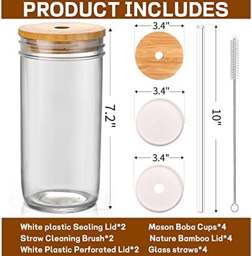 Iced Coffee Cups with Lids,Glass Cups with Lids and Straws,4 Coffee