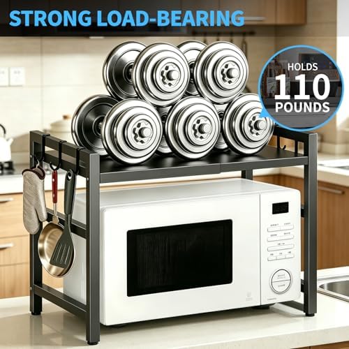 Microwave Oven Rack, 2-Tier Adjustable Countertop Shelf, Black