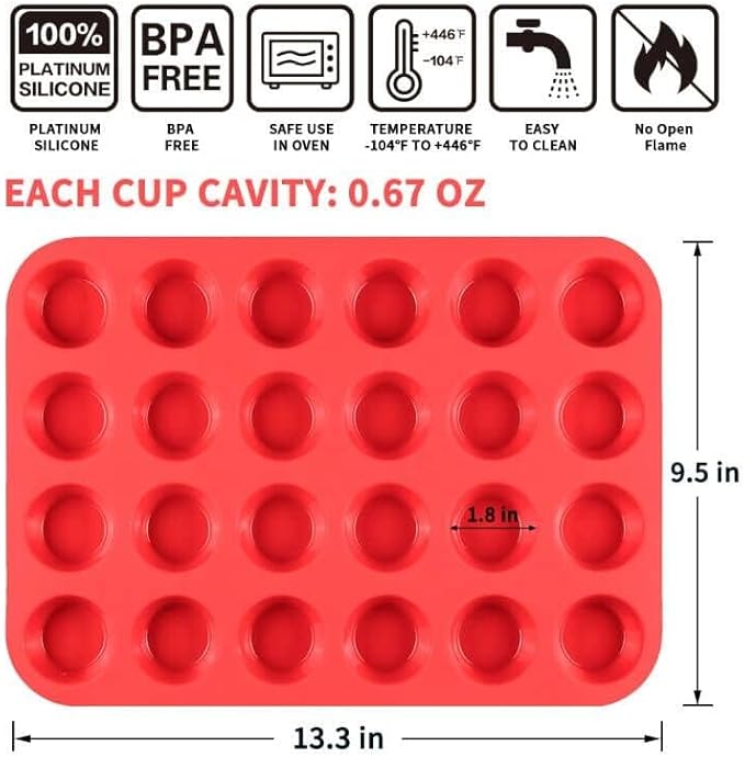 CAKETIME Silicone Mini Muffin Pan, 24 Cups Mini Cupcake Pans Silicone Muffin Tin - Image 5