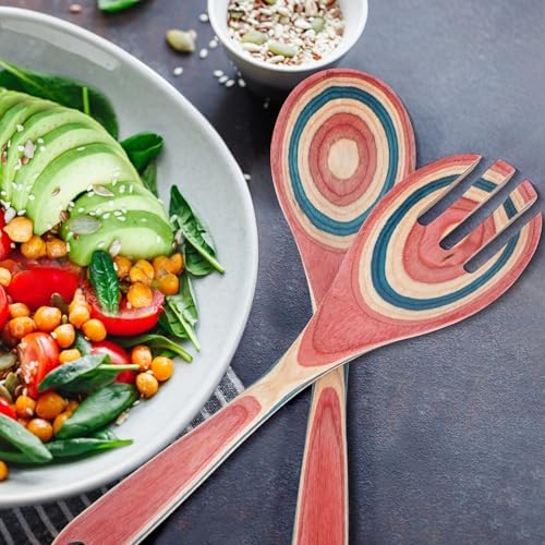 MYRAINBOW Salad Tongs, Wooden Spoons, Pakkawood Salad Tongs for