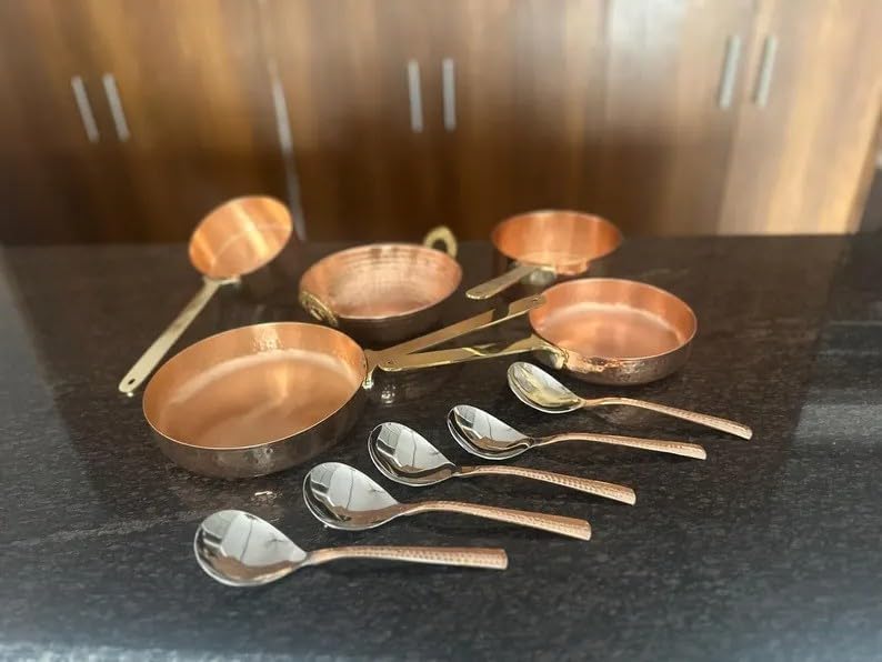 Hand Hammered Pure Copper Cookware Set with Serving Spoon