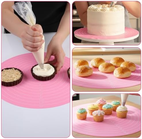 3 Pcs Silicone Cake Mats, Round, Pink Blue Green