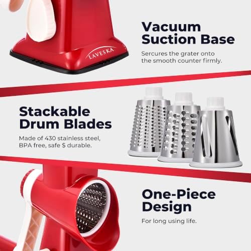 Rotary Cheese Grater Vegetable Slicer, 4-in-1, Red