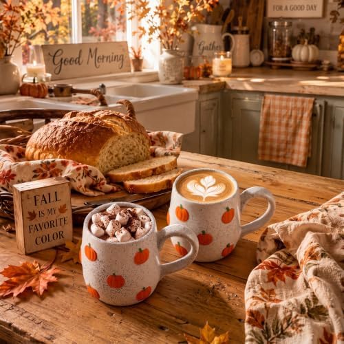 2 Pcs Fall Pumpkin Coffee Mug Cute Autumn 3D Icon Ceramic Cup