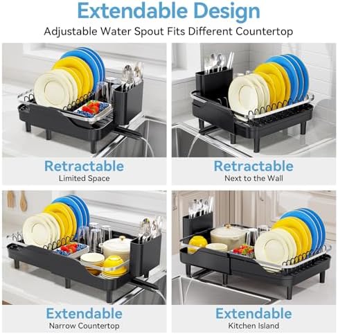 Urackify Expandable Dish Drying Rack, 16.2-23.7", Black