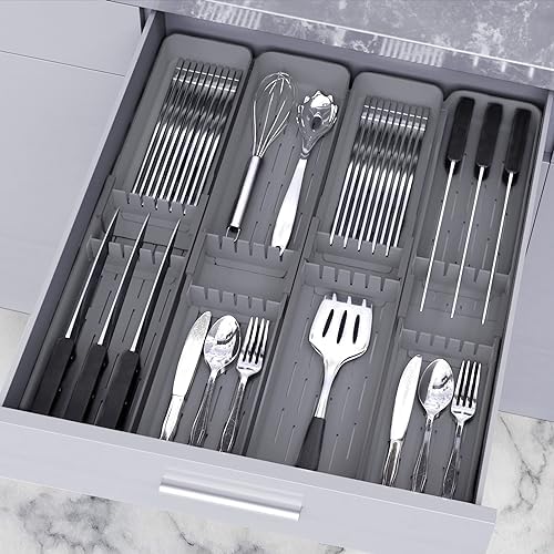 Kitchen Drawer Silverware Organizer, Adjustable Cutlery Organizer