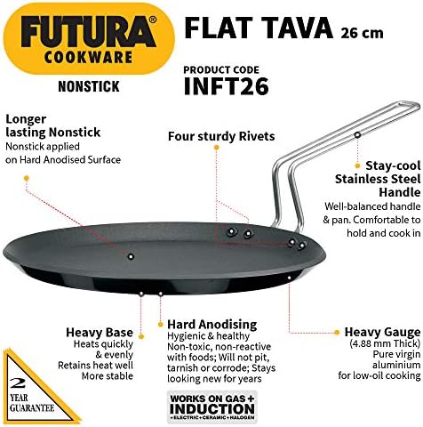 Hawkins Futura 26 cm Flat Tava, Non Stick Tawa with Stainless Steel
